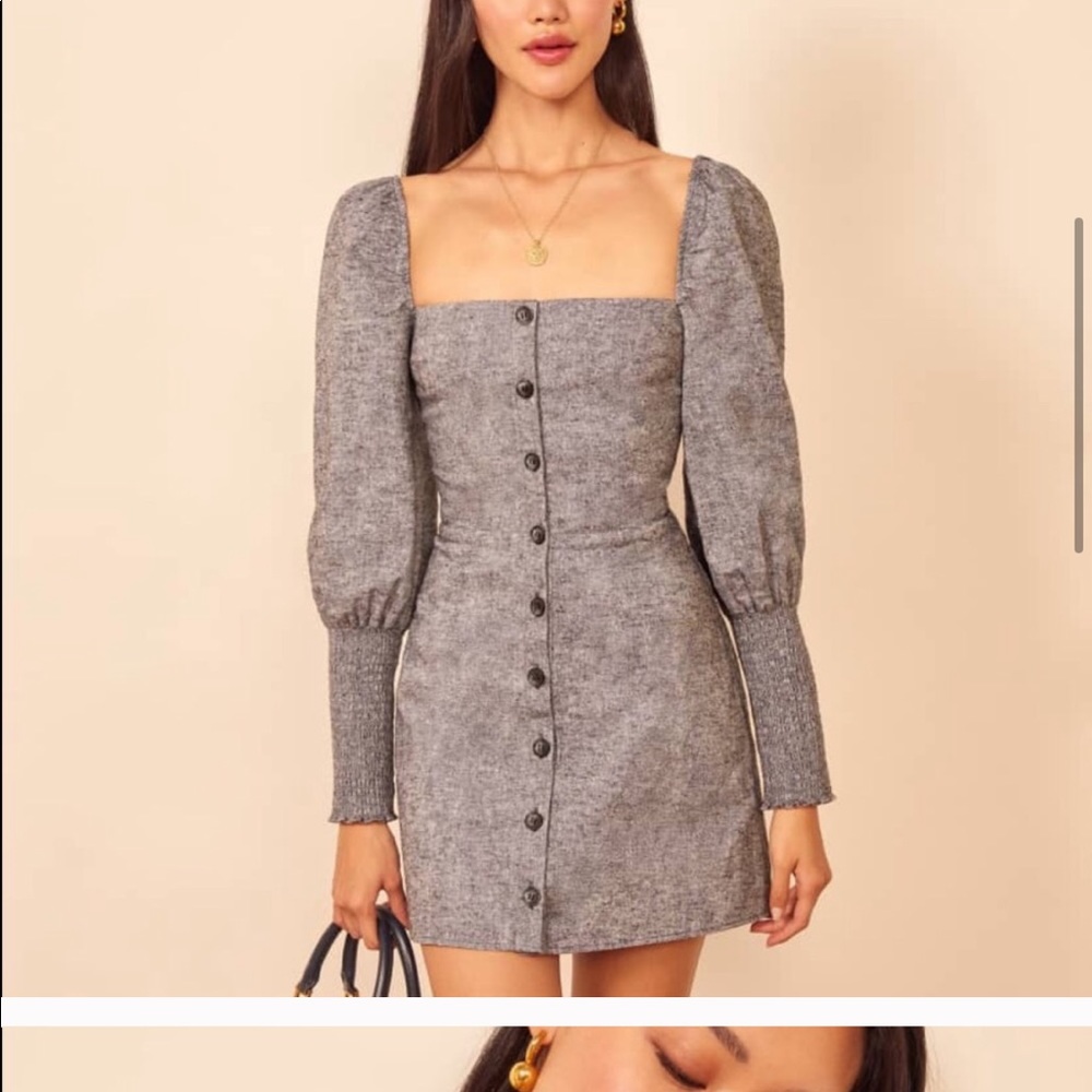 Reformation mini Gambino Dress in Harper updated